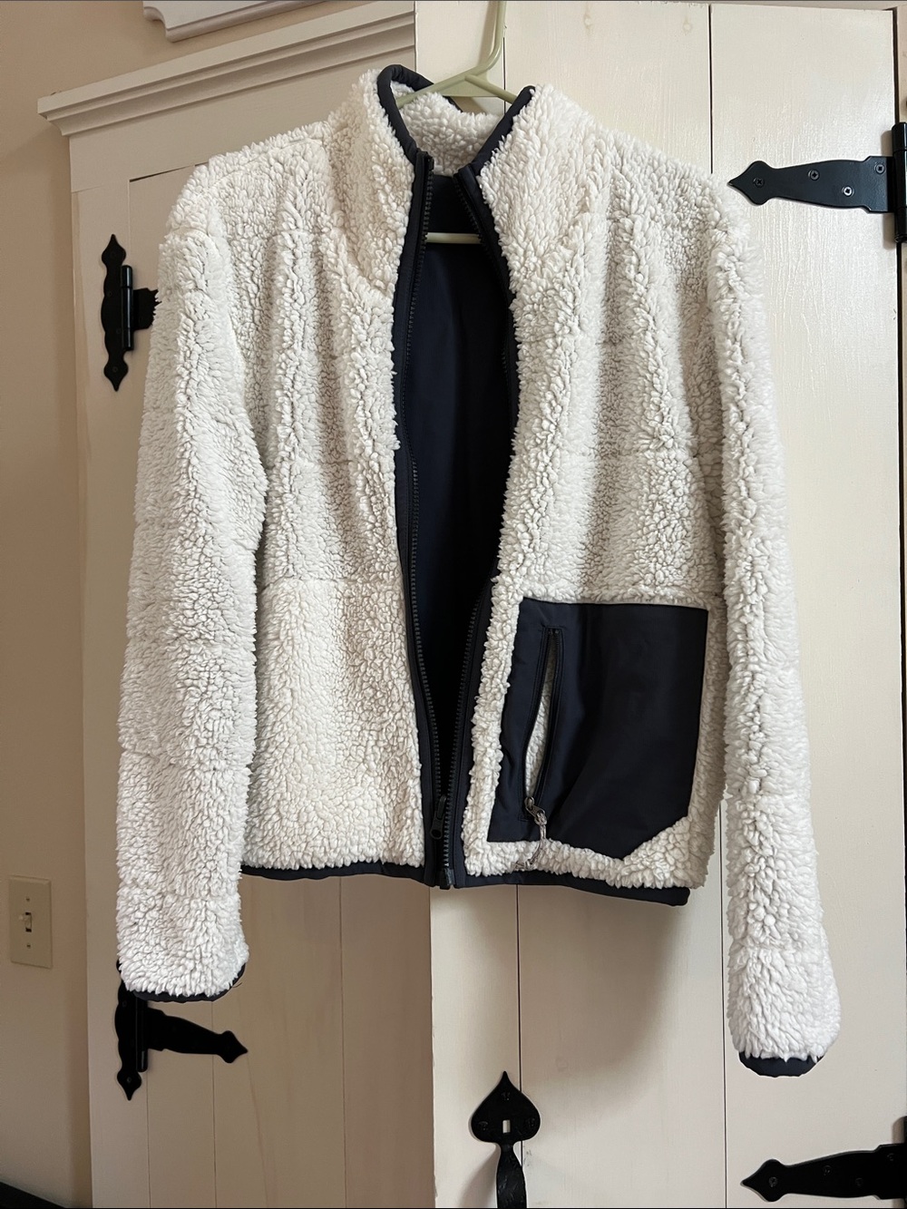 Women's Ivory Teddy Sherpa Jacket with Black Trim
